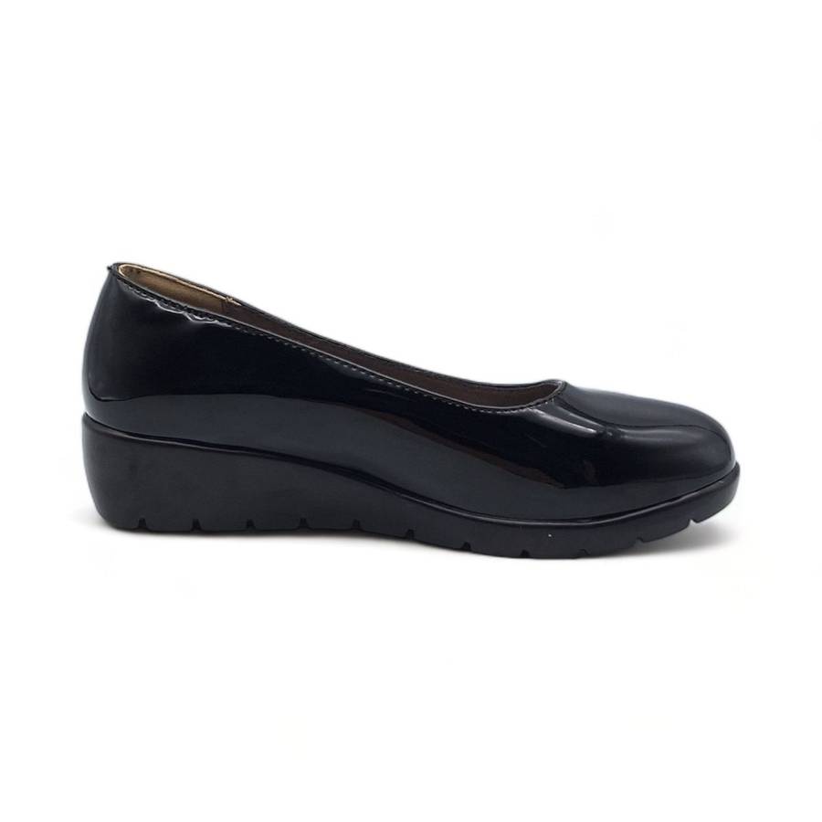TTP Women Black Wedge Patent PU Slip on Loafers XB3701-1