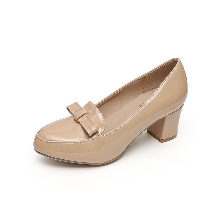TTP Women Patent PU Block Heel Courts with Bow Decor JSF58