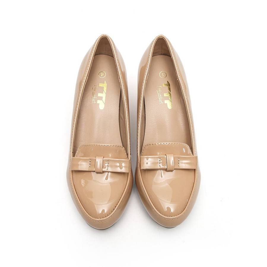 TTP Women Patent PU Block Heel Courts with Bow Decor JSF58