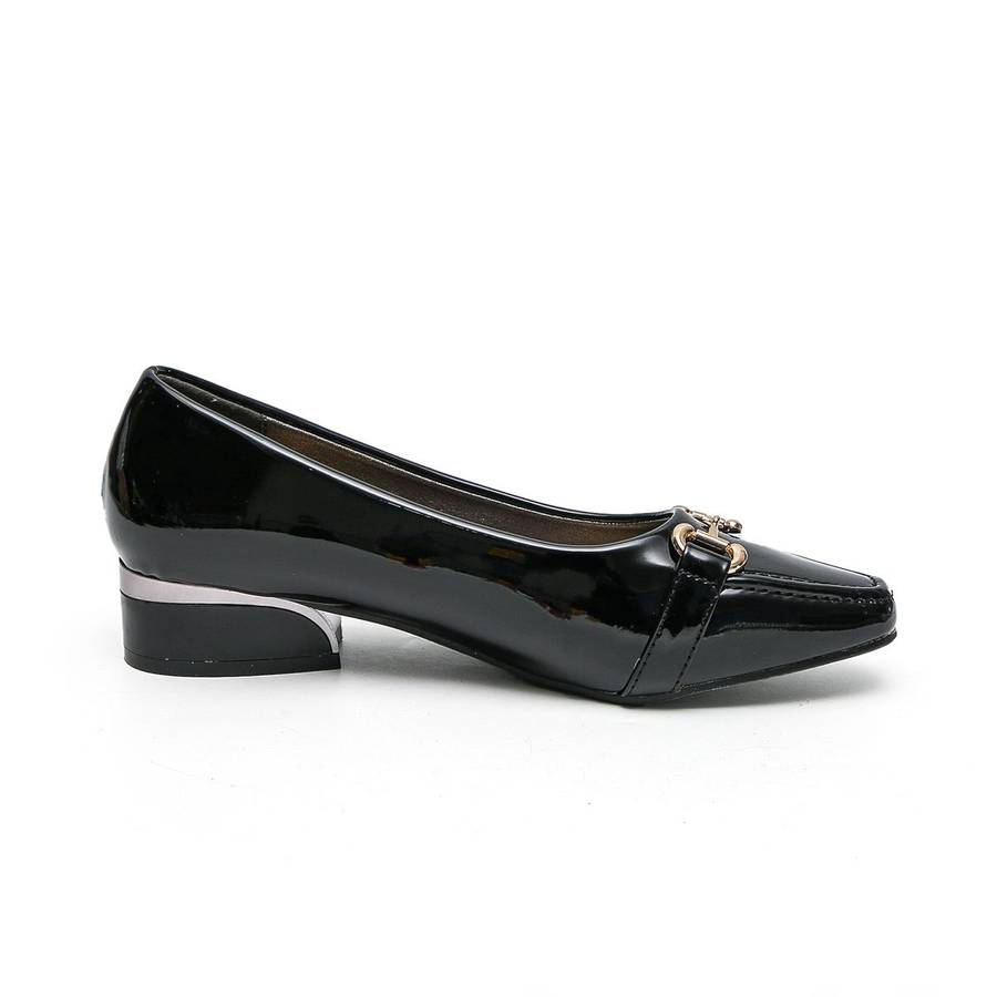 TTP Low Block Heel Patent PU Courts with Link Decor JSF60