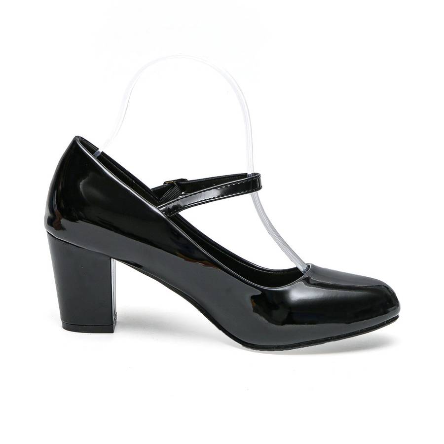 TTP Women Patent PU Block Heel Courts With Ankle Strap JSF66