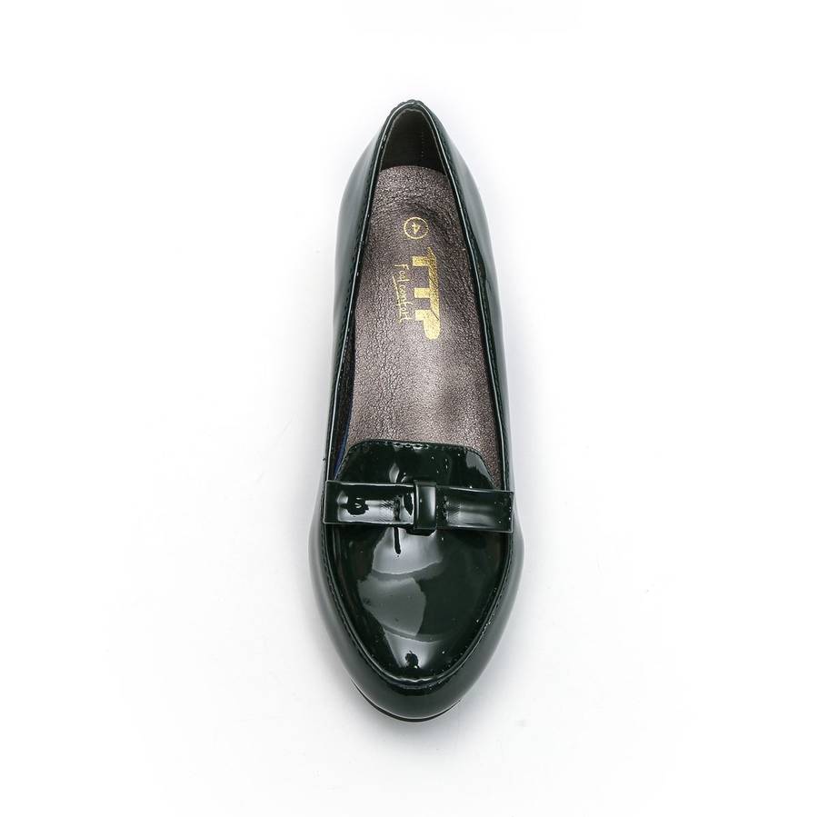 TTP Women Patent PU Block Heel Courts with Bow Decor JSF58