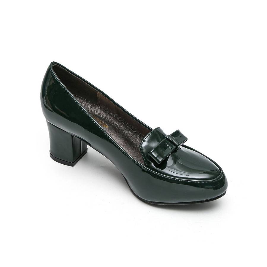 TTP Women Patent PU Block Heel Courts with Bow Decor JSF58