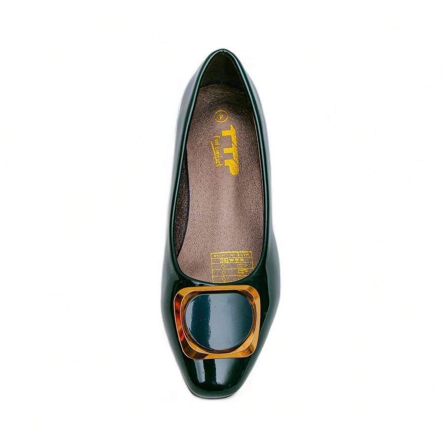 TTP Low Block Heel Patent PU Courts with Square Decor JSF61