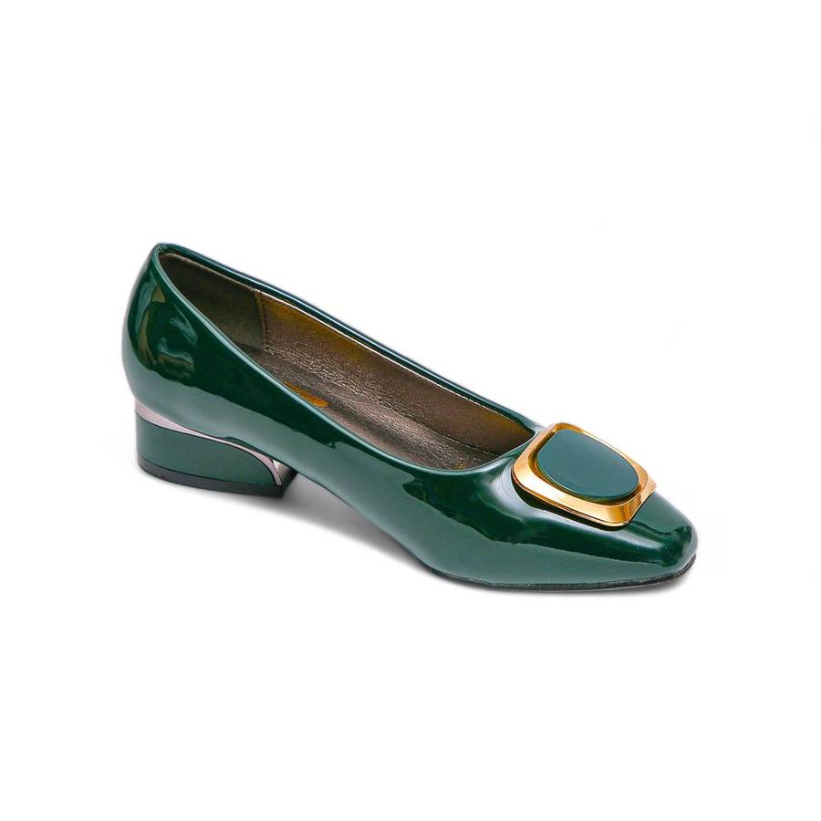 TTP Low Block Heel Patent PU Courts with Square Decor JSF61