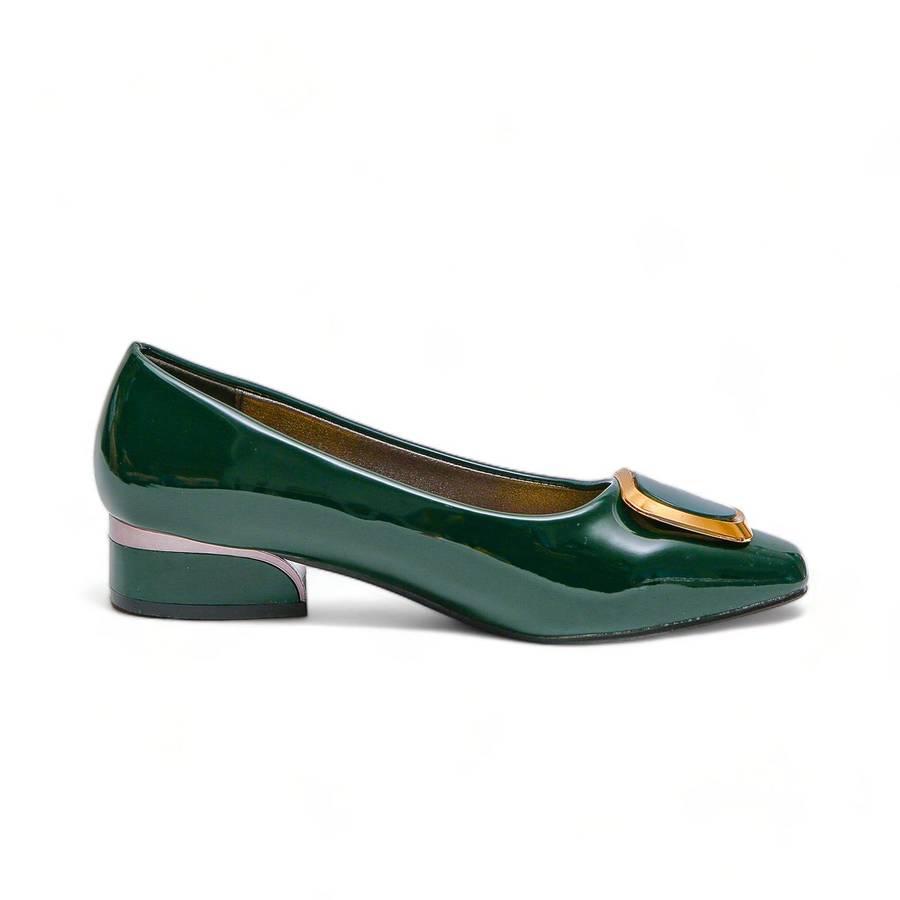 TTP Low Block Heel Patent PU Courts with Square Decor JSF61