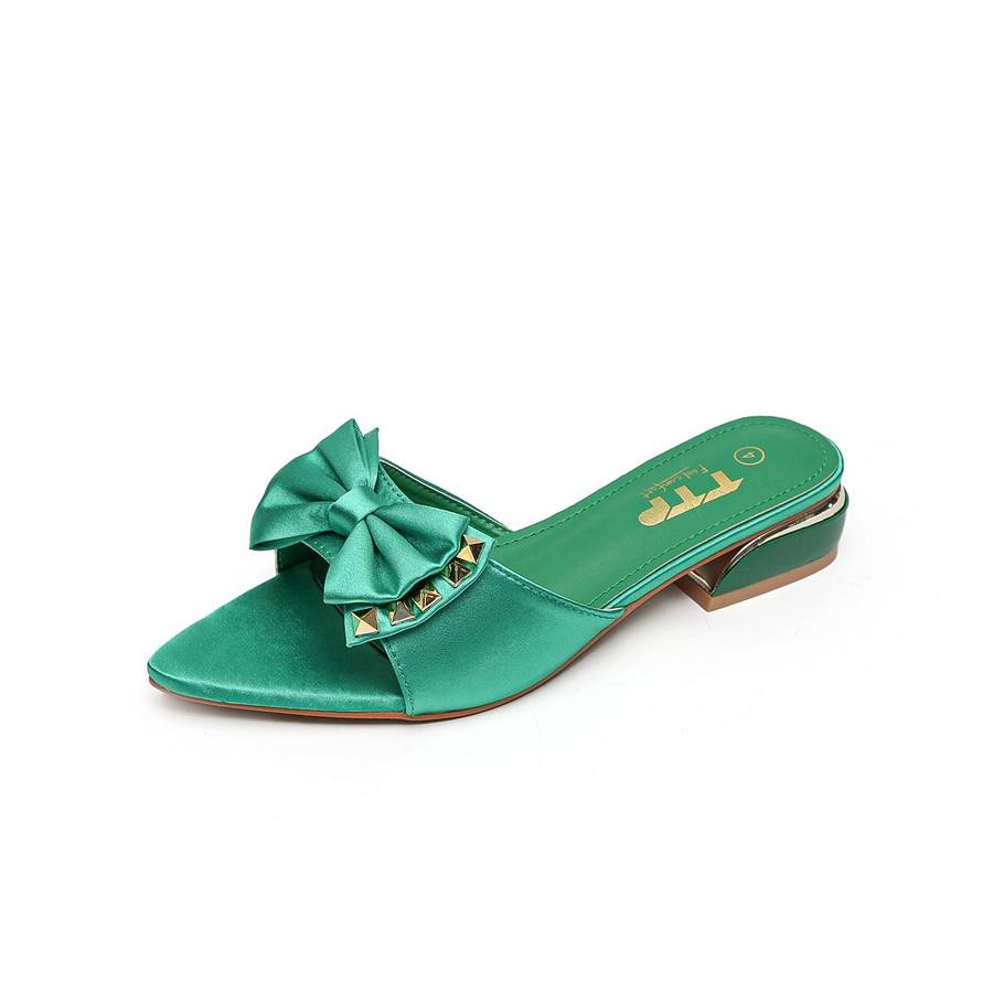TTP Women Textile Slide Sandals with Bow Decor JSF62