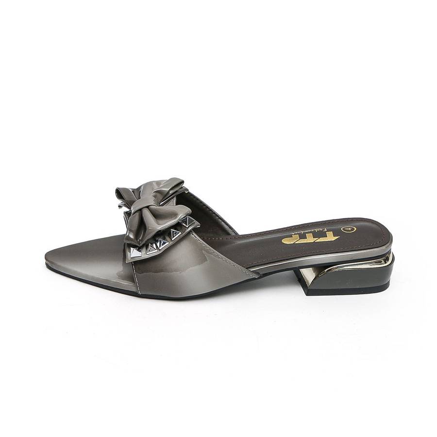 TTP Women Patent PU Slide Sandals with Bow Decor JSF63