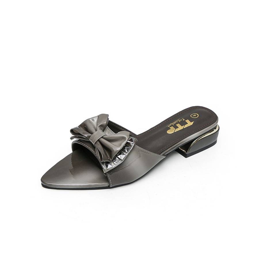 TTP Women Patent PU Slide Sandals with Bow Decor JSF63