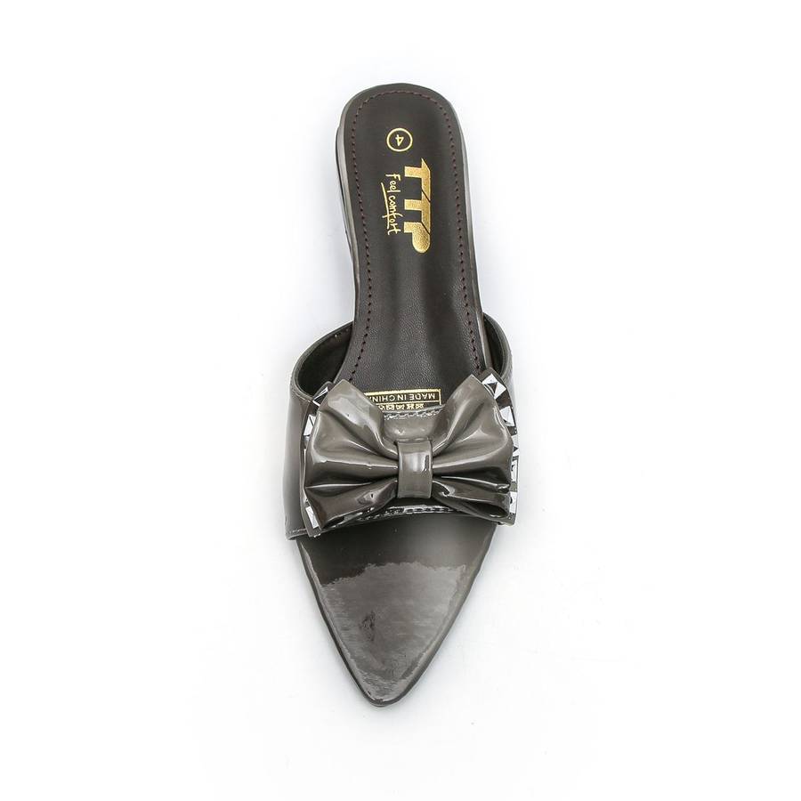 TTP Women Patent PU Slide Sandals with Bow Decor JSF63