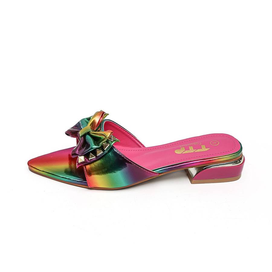 TTP Women Patent PU Slide Sandals with Bow Decor JSF63