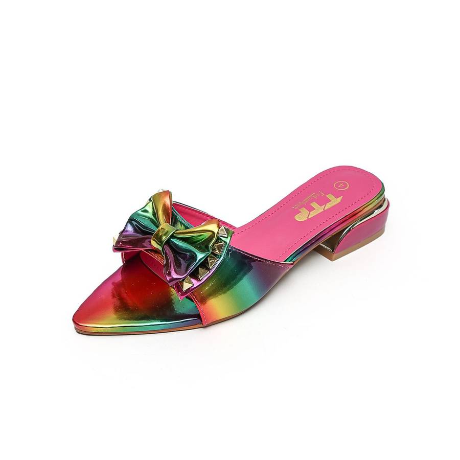 TTP Women Patent PU Slide Sandals with Bow Decor JSF63