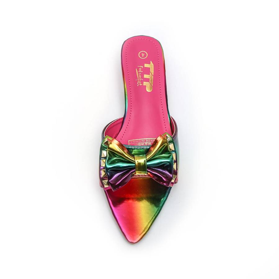 TTP Women Patent PU Slide Sandals with Bow Decor JSF63
