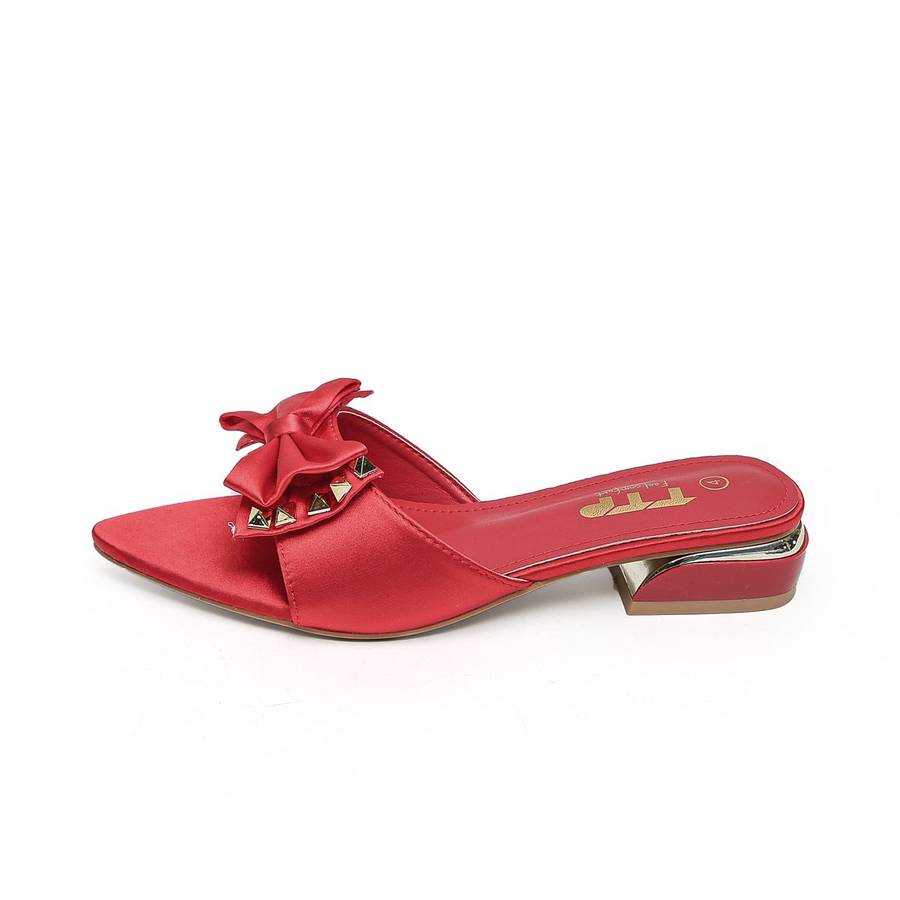 TTP Women Textile Slide Sandals with Bow Decor JSF62