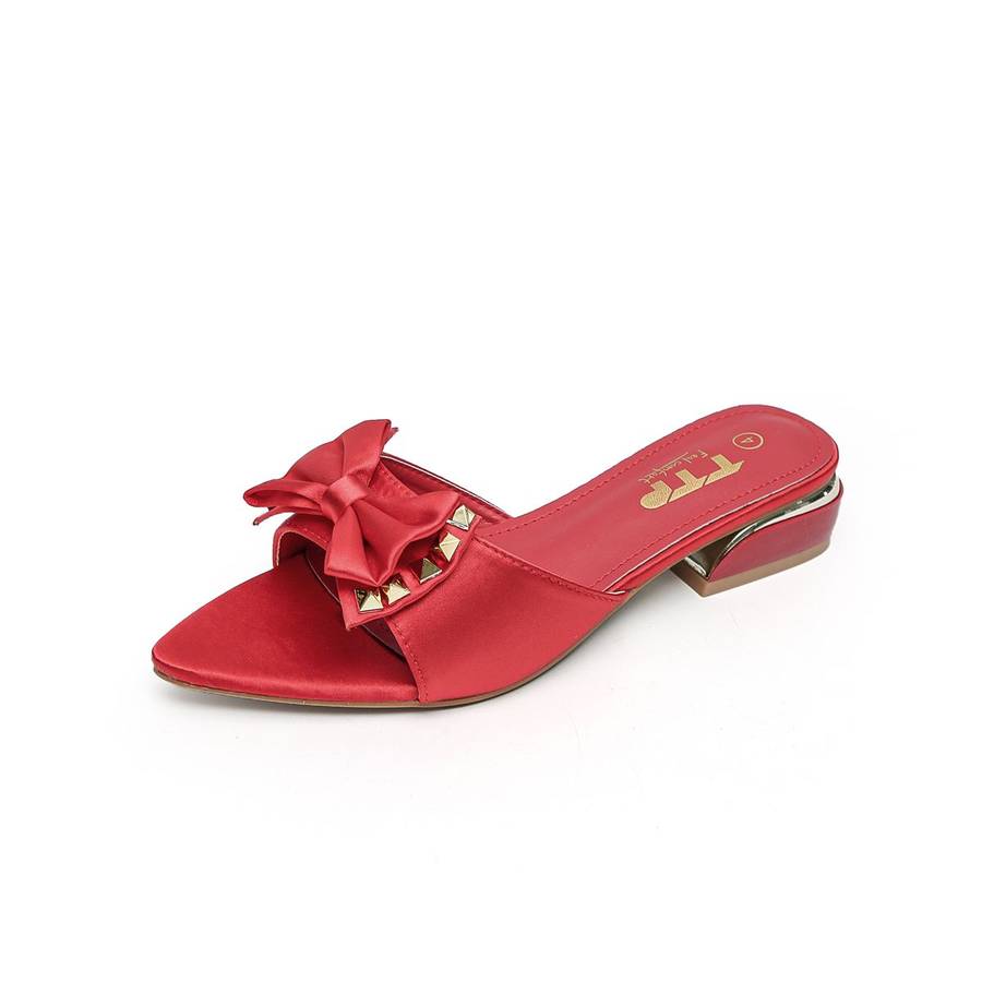 TTP Women Textile Slide Sandals with Bow Decor JSF62