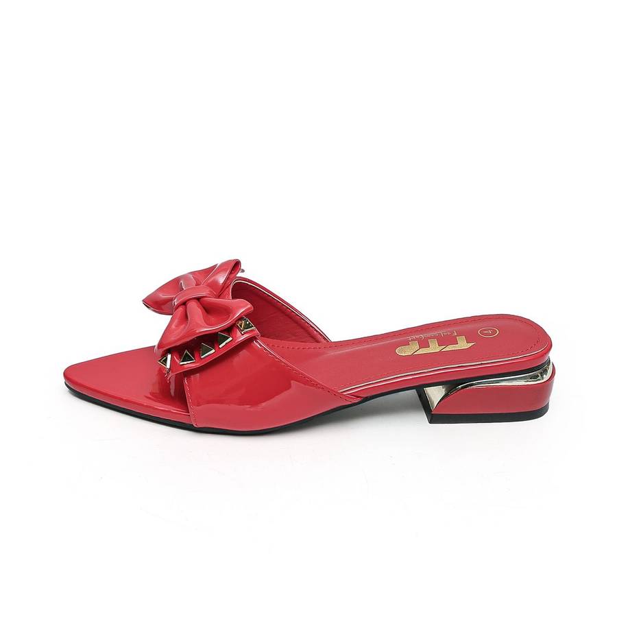TTP Women Patent PU Slide Sandals with Bow Decor JSF63
