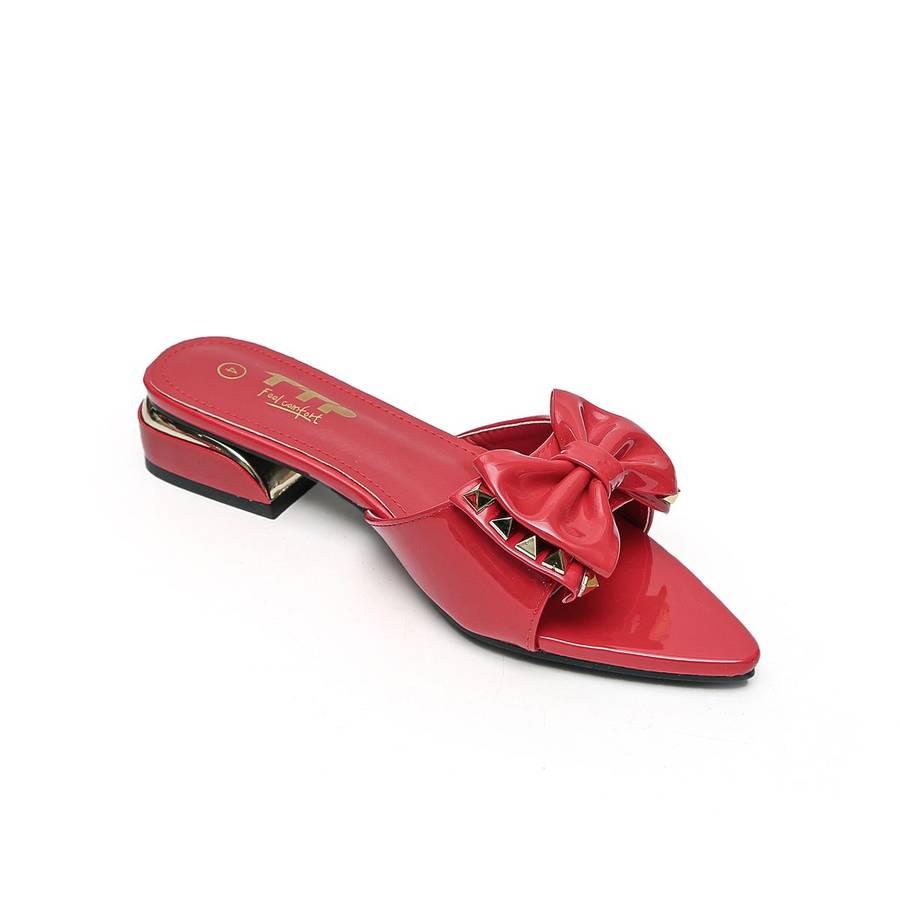TTP Women Patent PU Slide Sandals with Bow Decor JSF63