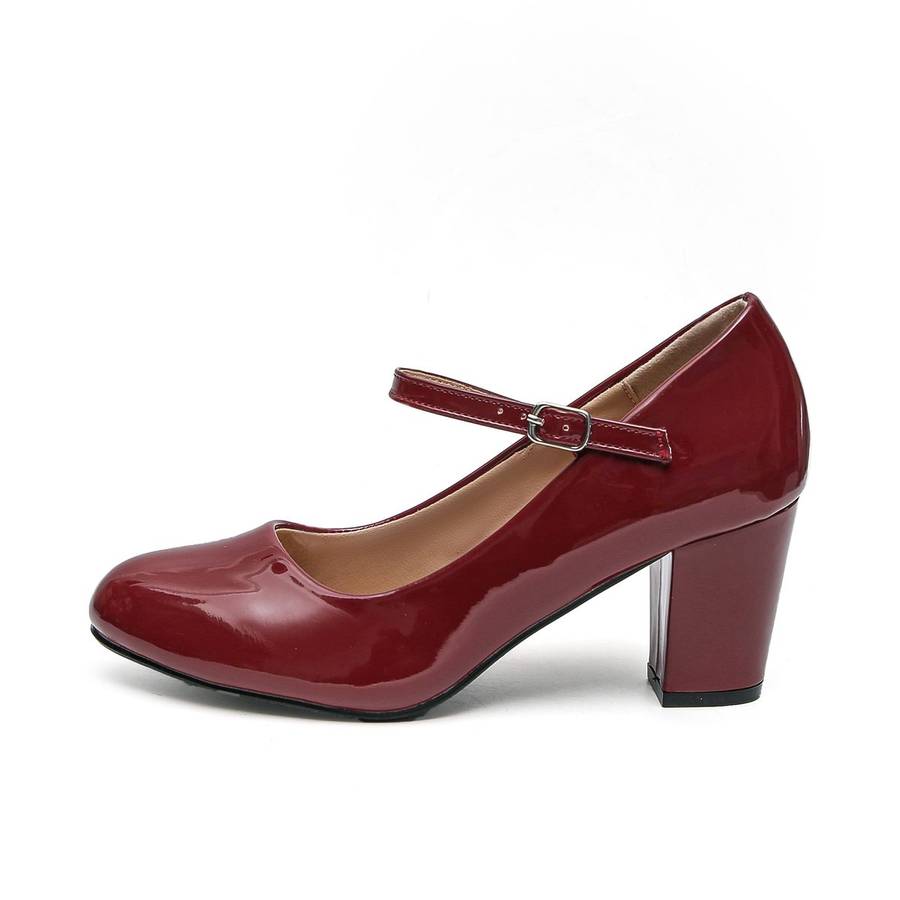 TTP Women Patent PU Block Heel Courts With Ankle Strap JSF66