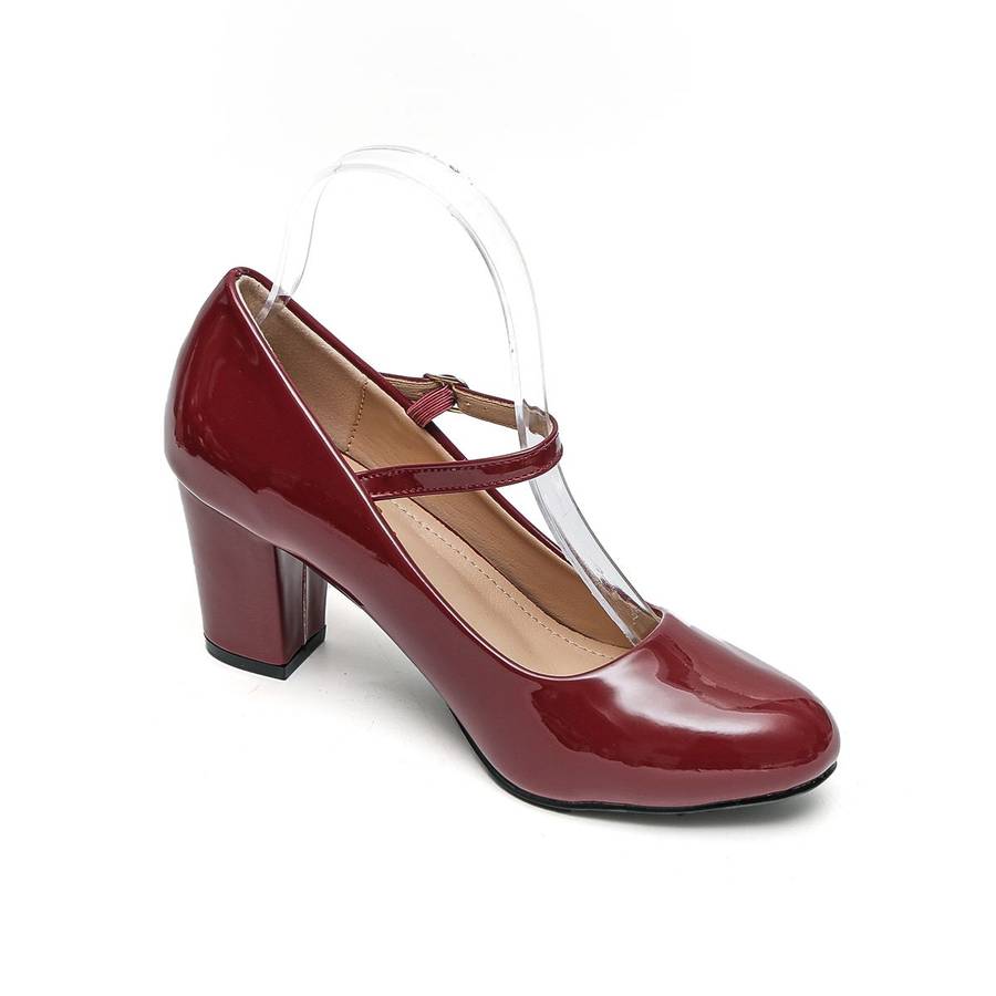 TTP Women Patent PU Block Heel Courts With Ankle Strap JSF66