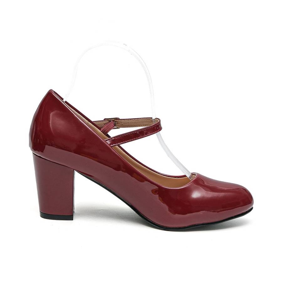 TTP Women Patent PU Block Heel Courts With Ankle Strap JSF66