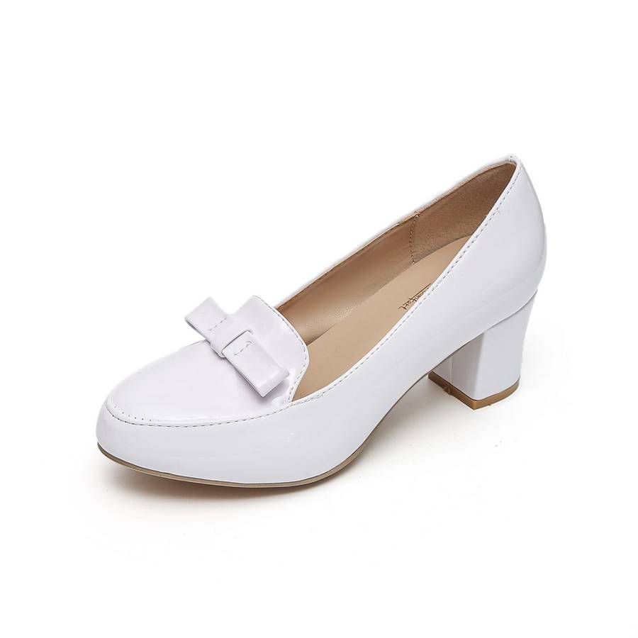 TTP Women Patent PU Block Heel Courts with Bow Decor JSF58