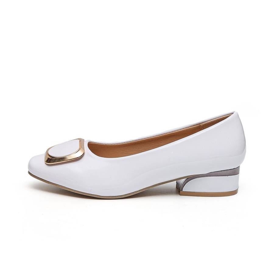 TTP Low Block Heel Patent PU Courts with Square Decor JSF61