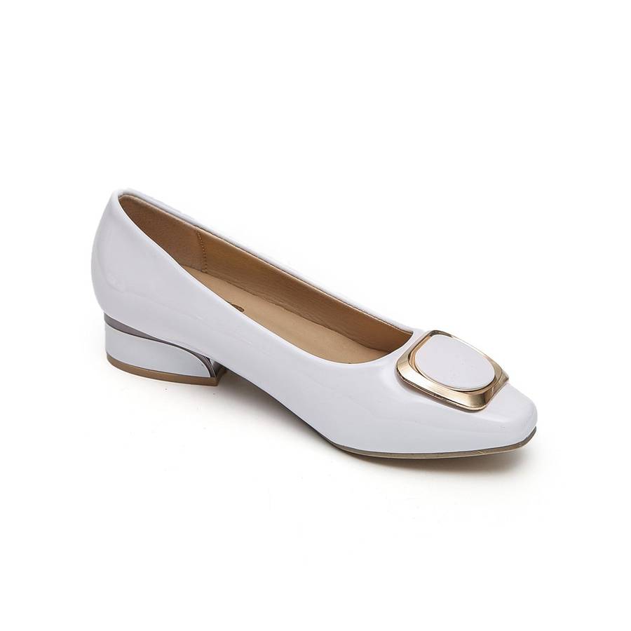 TTP Low Block Heel Patent PU Courts with Square Decor JSF61