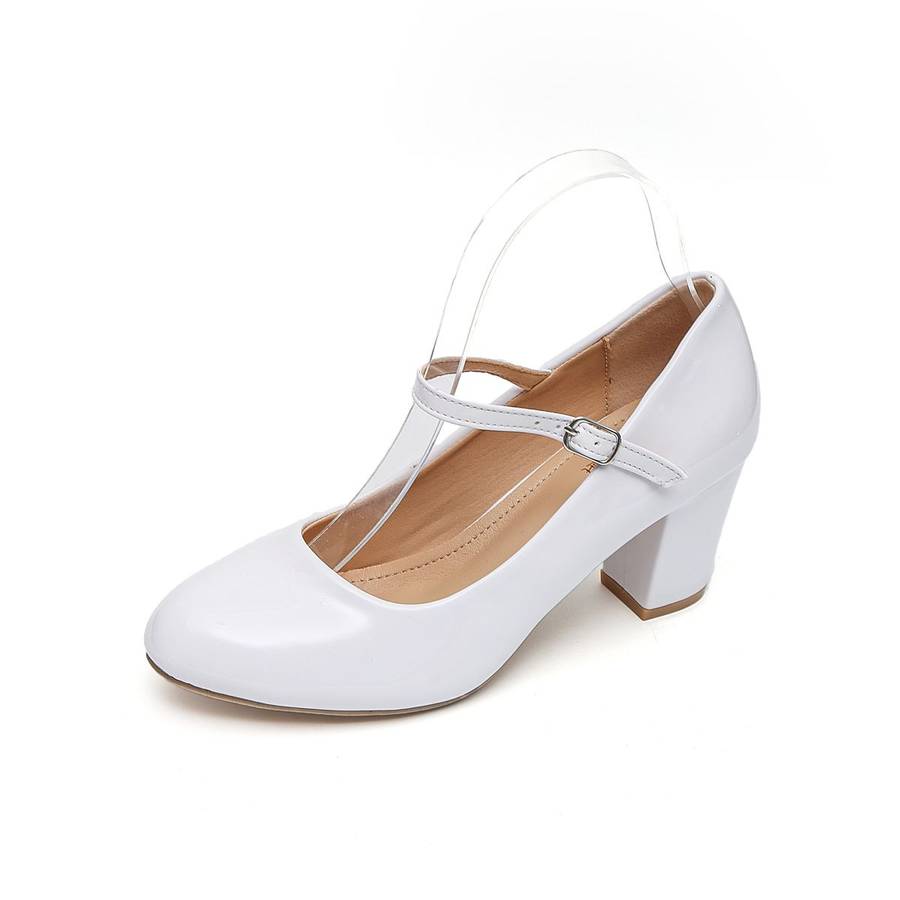 TTP Women Patent PU Block Heel Courts With Ankle Strap JSF66