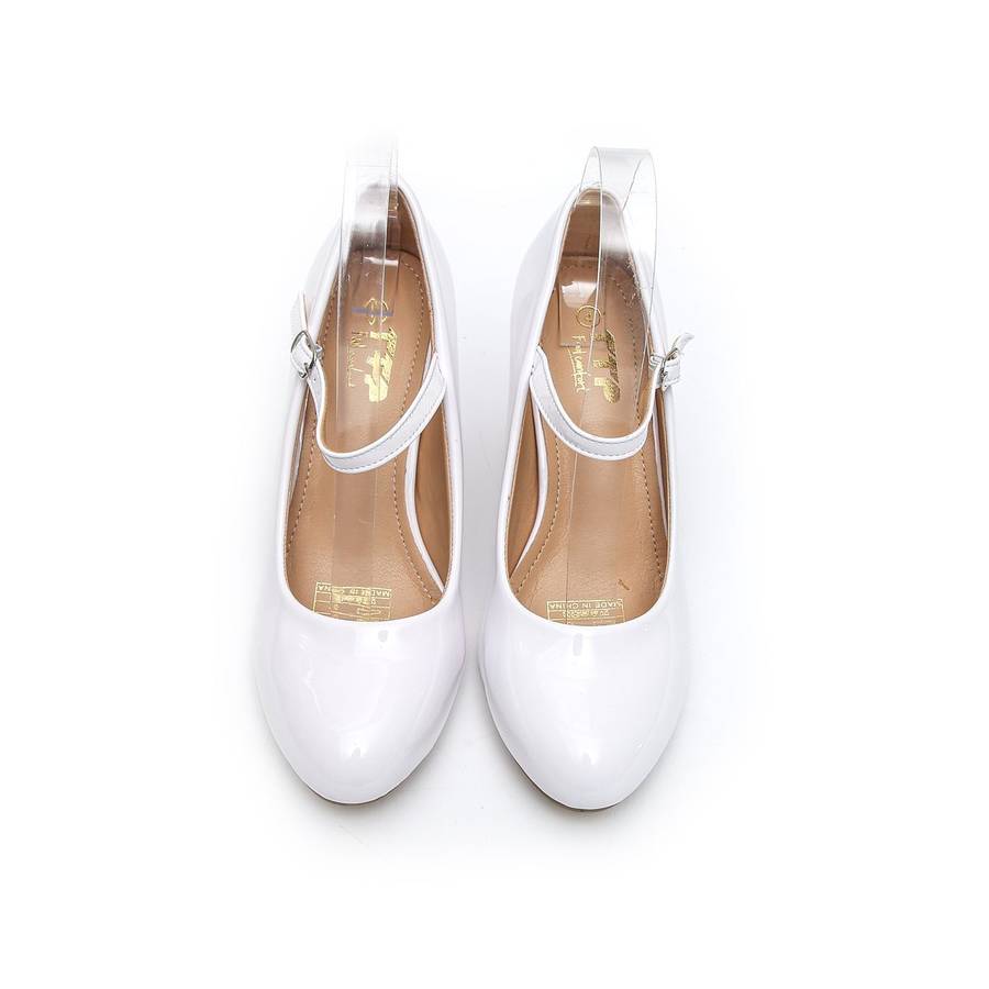 TTP Women Patent PU Block Heel Courts With Ankle Strap JSF66