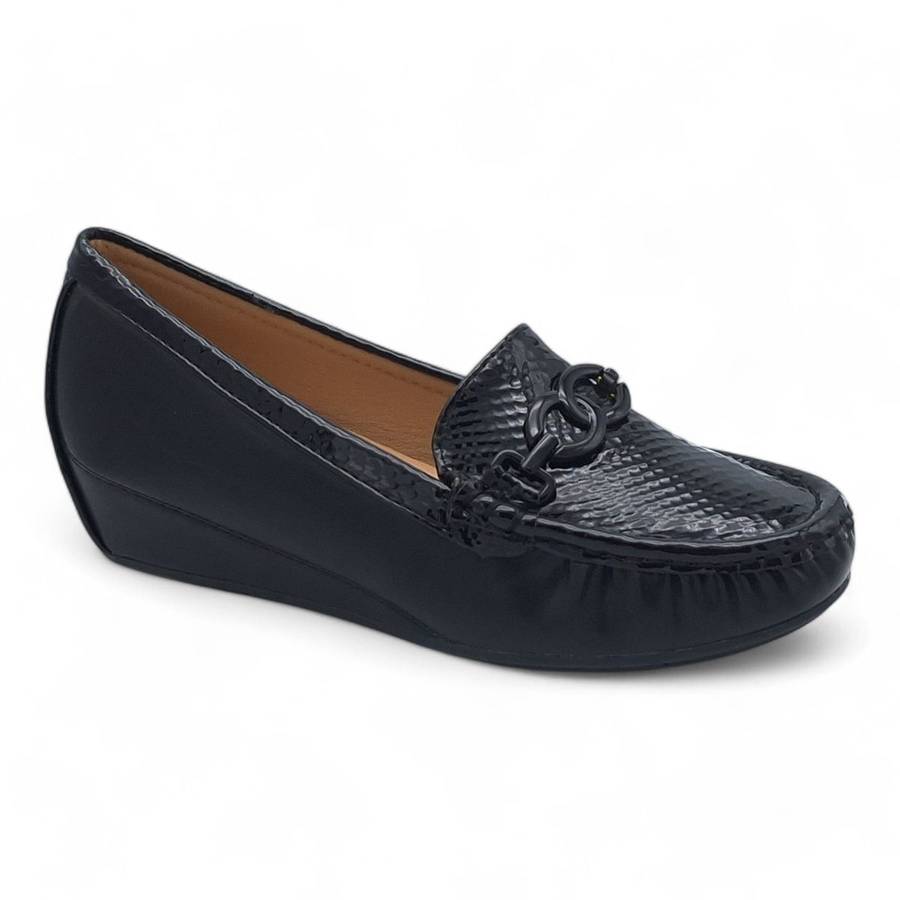 TTP Women Round Toe Wedge Heel Loafers with Link Decor JSF127