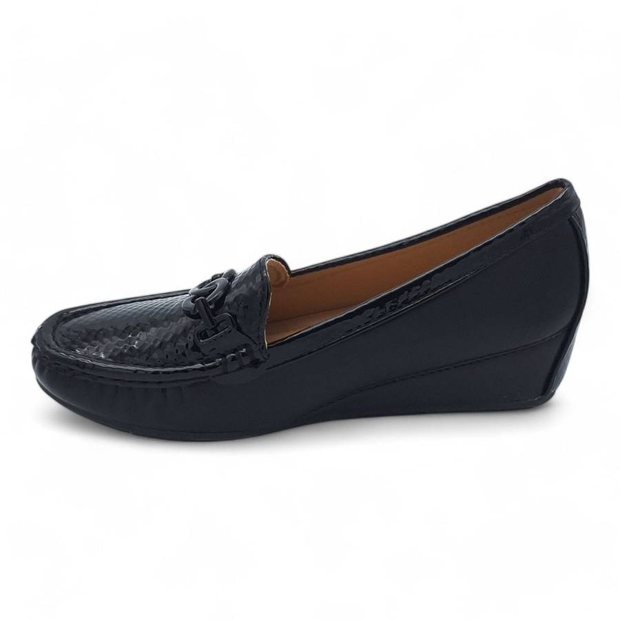 TTP Women Round Toe Wedge Heel Loafers with Link Decor JSF127