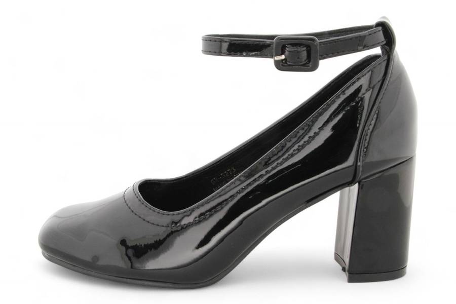 Women PU Square Toe Block Heels with Ankle Strap SR3273
