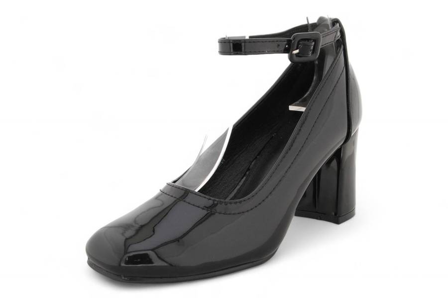 Women PU Square Toe Block Heels with Ankle Strap SR3273