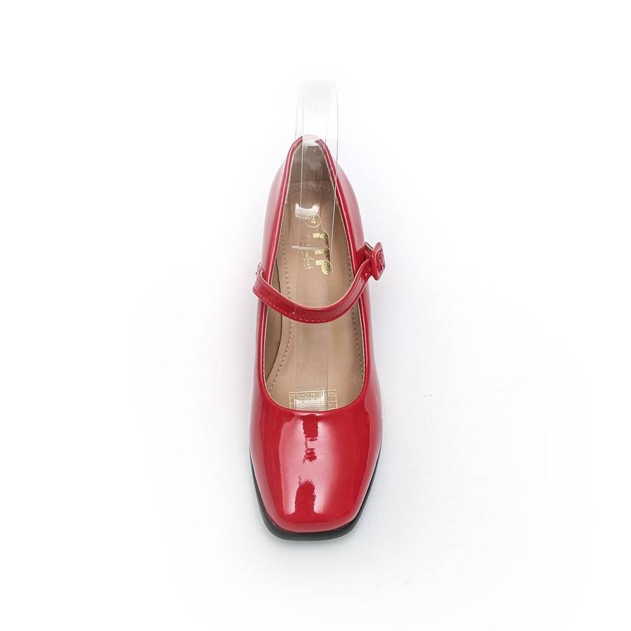 TTP Ladies Square Toe Patent PU Flare Heels with Ankle Strap JSF56