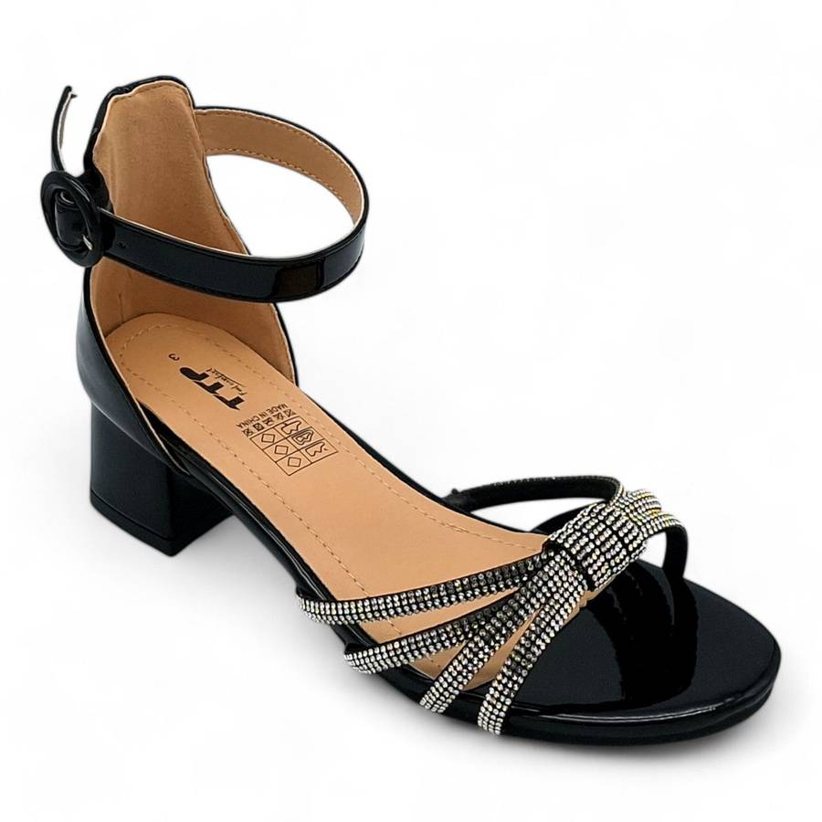 TTP Women Patent Block Heel Sandals with Embellished Bow - HT009