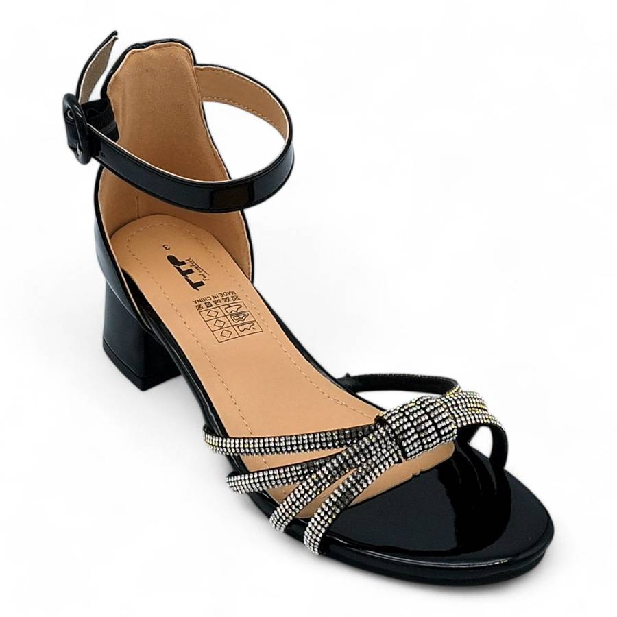 TTP Women Patent Block Heel Sandals with Embellished Bow - HT009