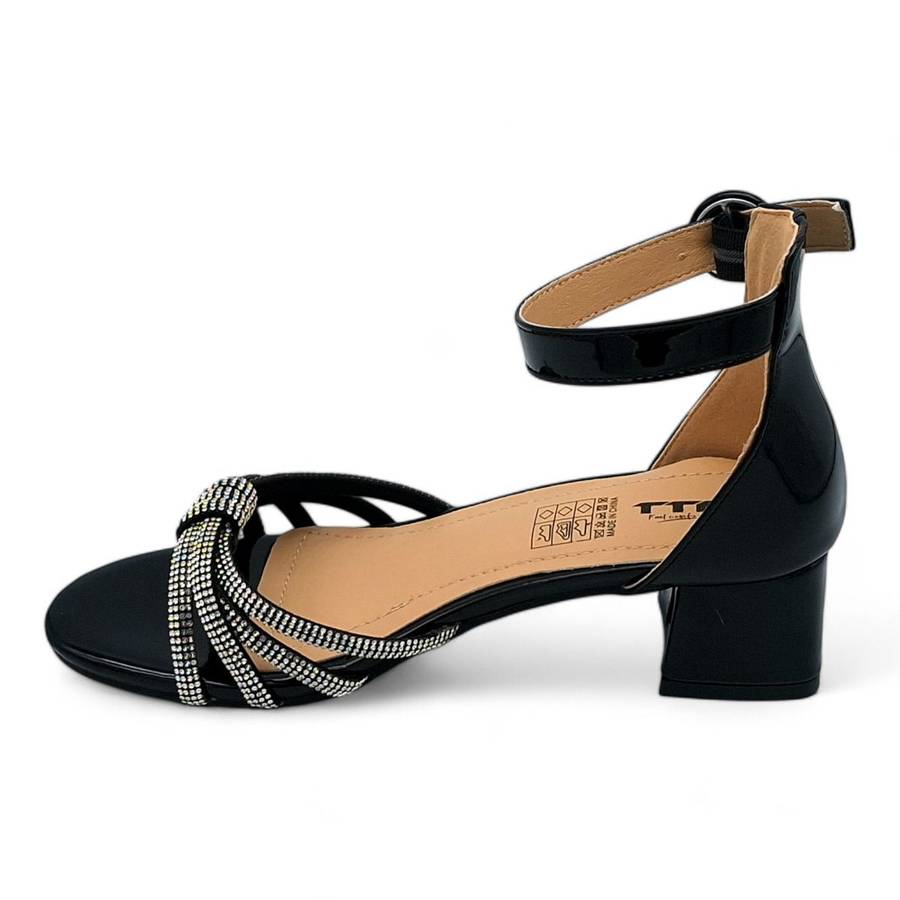 TTP Women Patent Block Heel Sandals with Embellished Bow - HT009