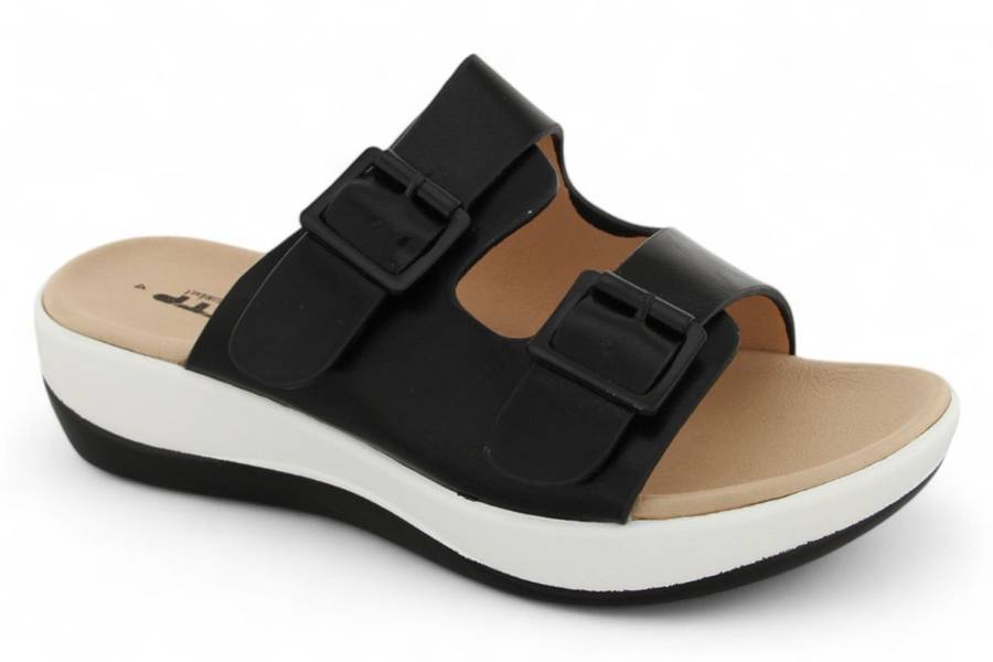 TTP Women PU Dual Buckle Platform Slider HT2207-7