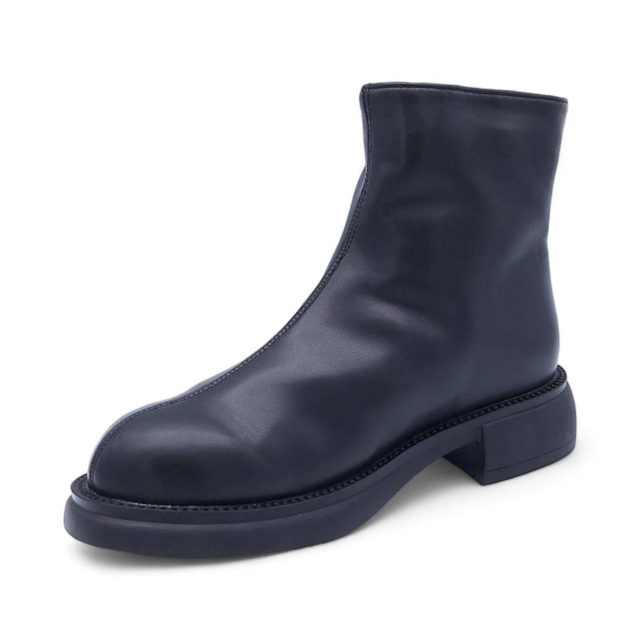 Women's Modern Simplistic Leather Ankle Boots with Back Zipper - HT2403011