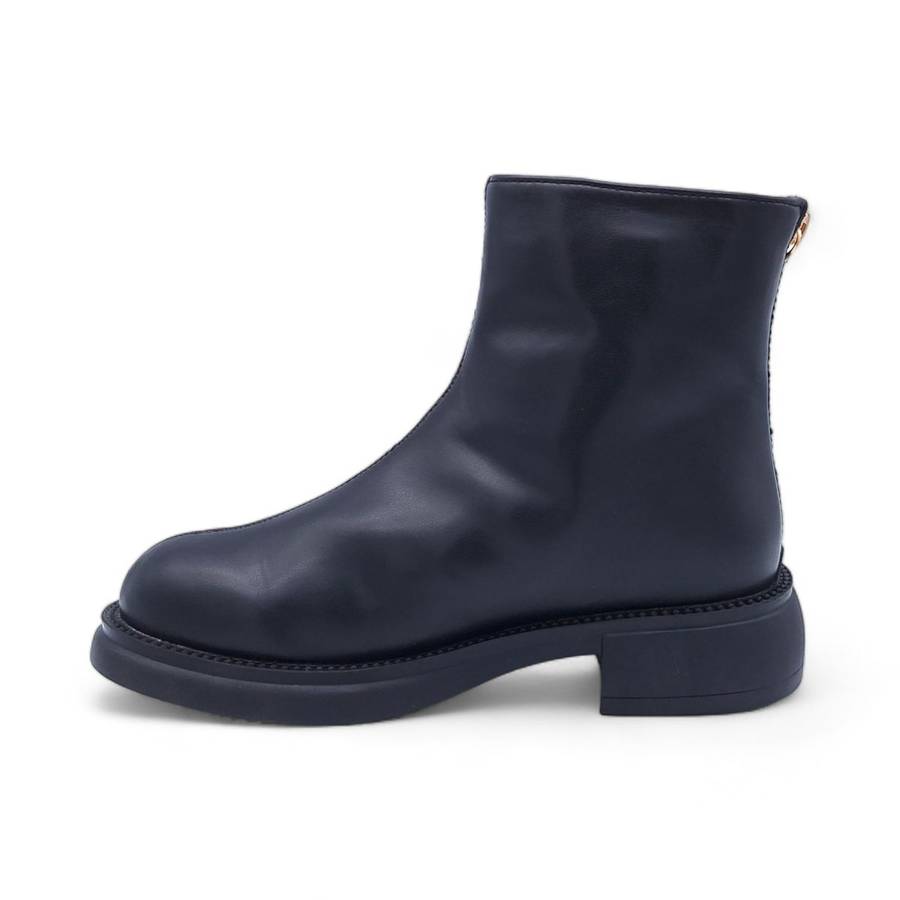 Women's Modern Simplistic Leather Ankle Boots with Back Zipper - HT2403011