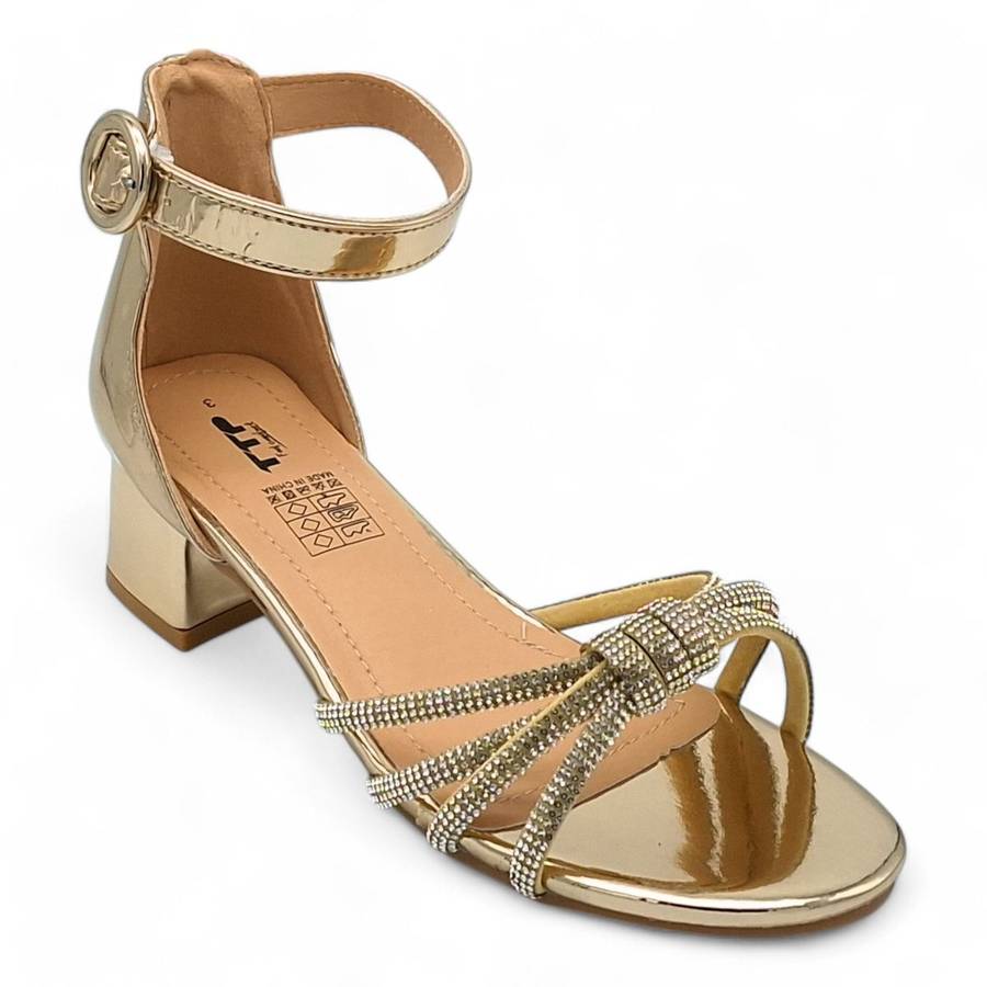 TTP Women Patent Block Heel Sandals with Embellished Bow - HT009