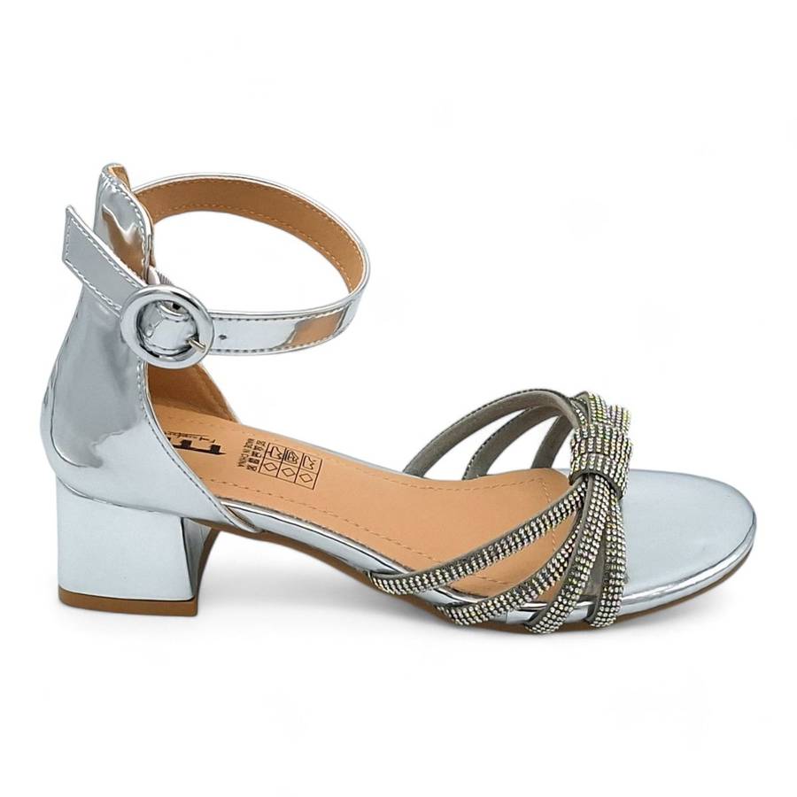 TTP Women Patent Block Heel Sandals with Embellished Bow - HT009