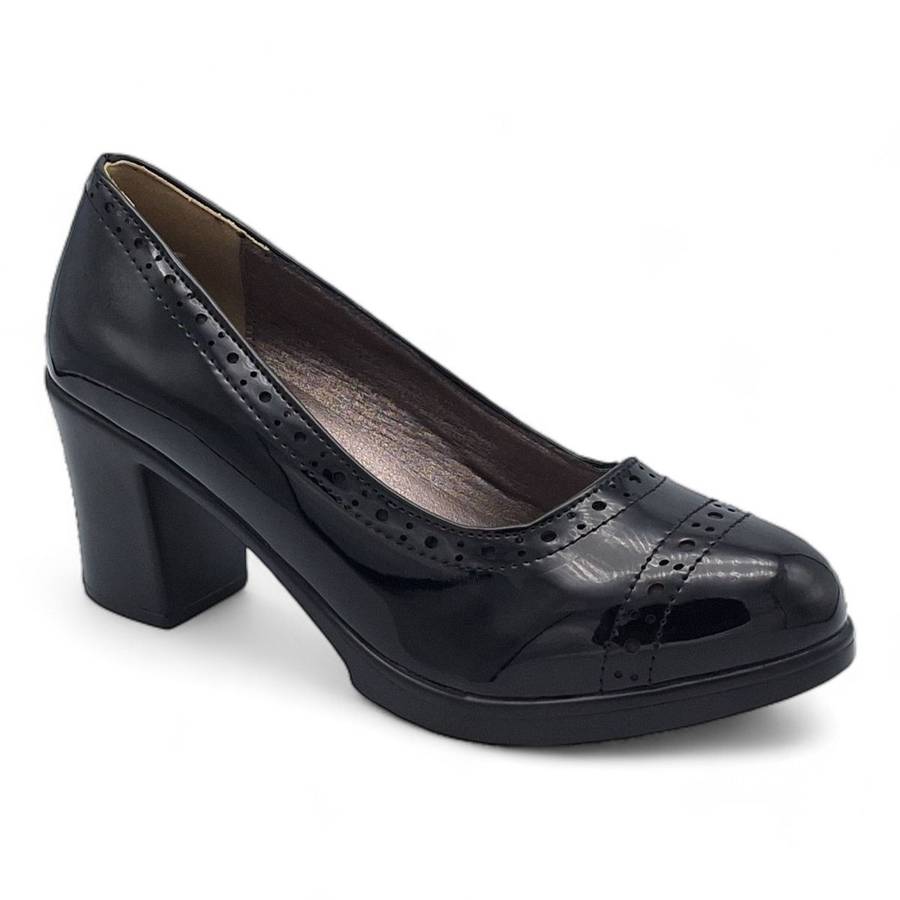 TTP Women Black Patent PU Block Heels HT3901