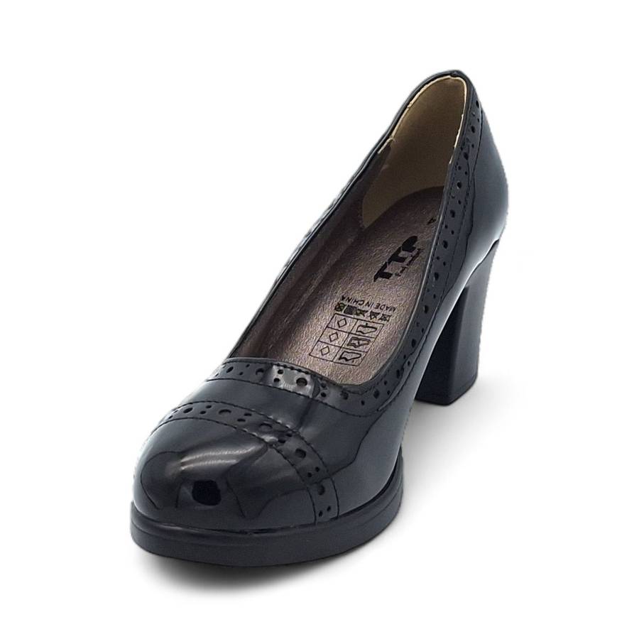 TTP Women Black Patent PU Block Heels HT3901