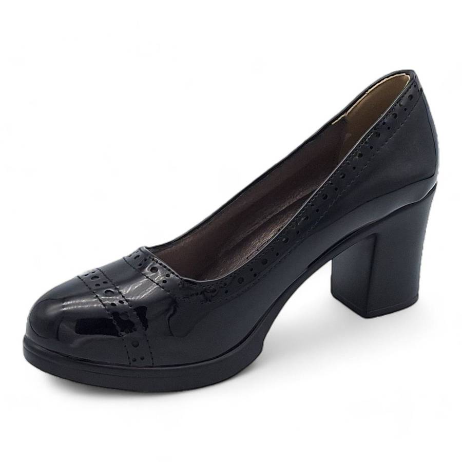TTP Women Black Patent PU Block Heels HT3901