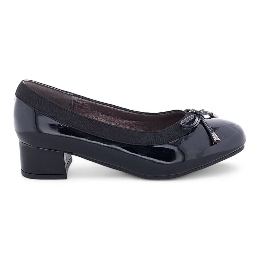 TTP Ladies Patent Court Heel Elasticated Top Line & Ribbon Decor HT7808-1