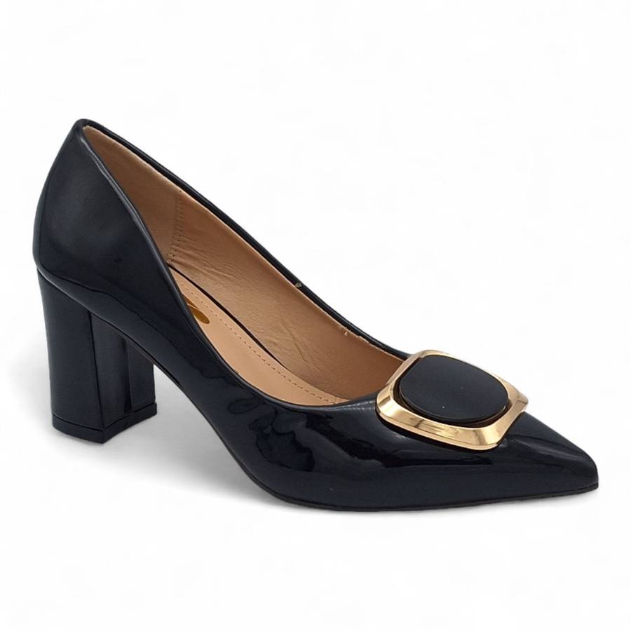 TTP Women Patent PU Block Heels with Square Decor JSF81