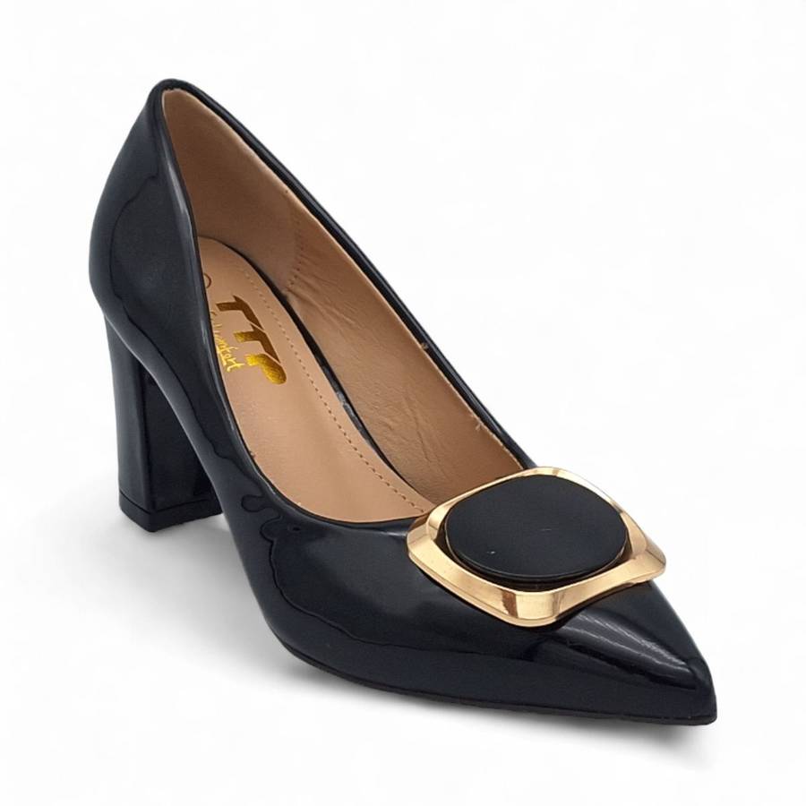 TTP Women Patent PU Block Heels with Square Decor JSF81