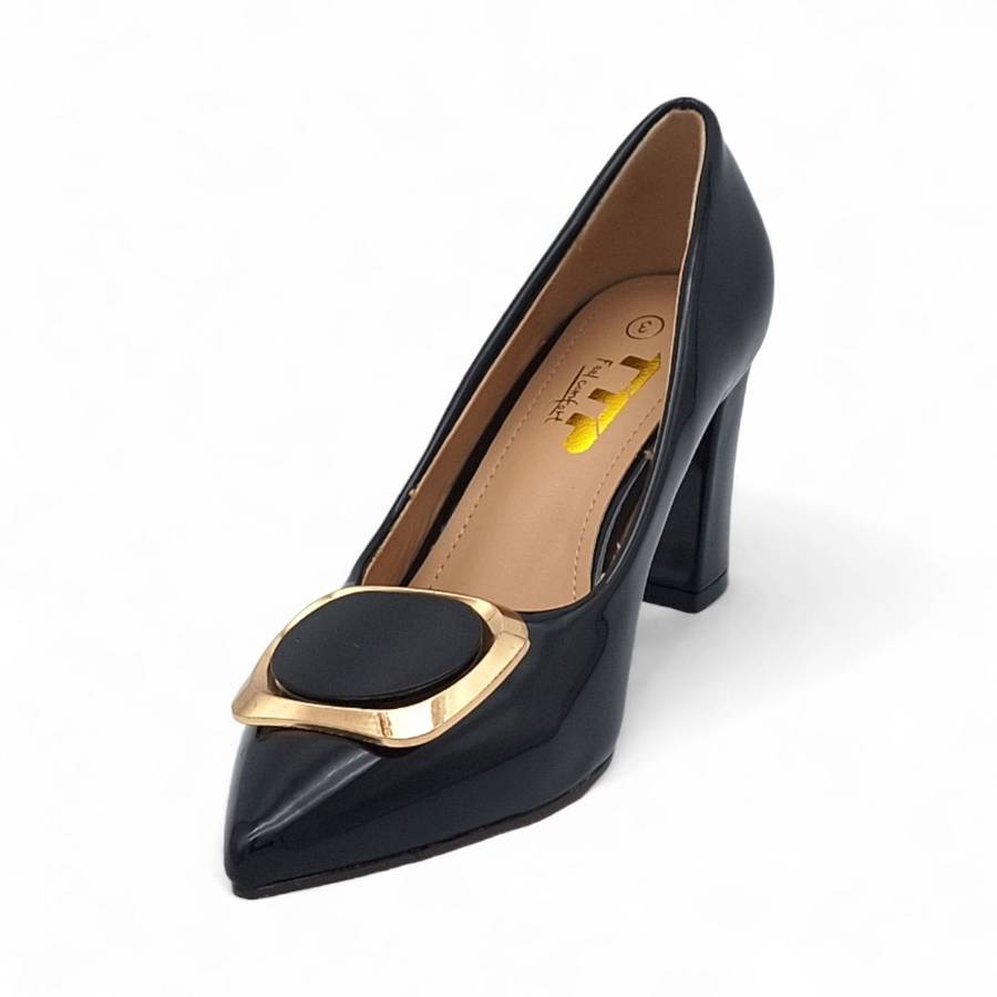 TTP Women Patent PU Block Heels with Square Decor JSF81