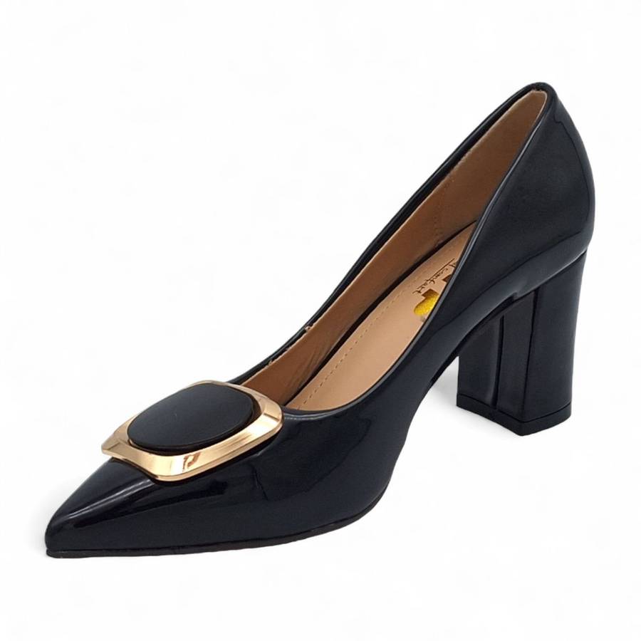 TTP Women Patent PU Block Heels with Square Decor JSF81